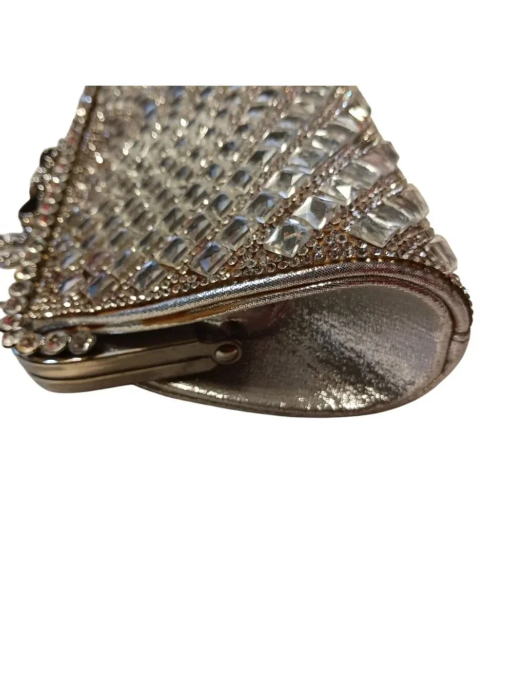 Lulu Townsend Y2K Crystal Evening Clutch Silver Rhinestone Bow Formal Bag Early